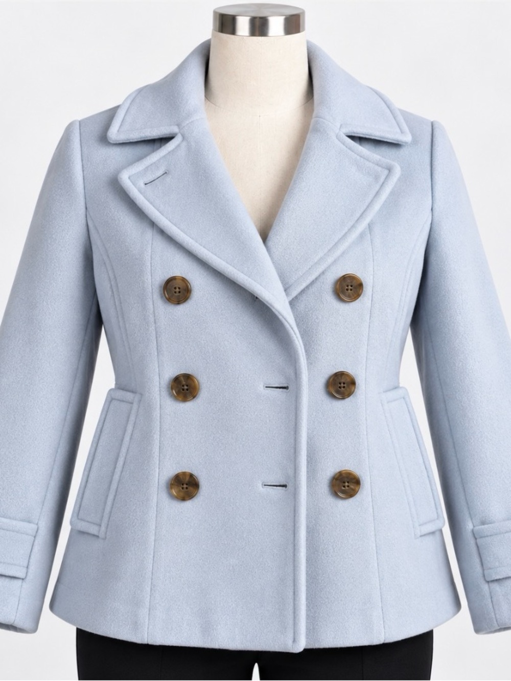 Lands' End Women's Light Blue Double-Breasted Pea Coat